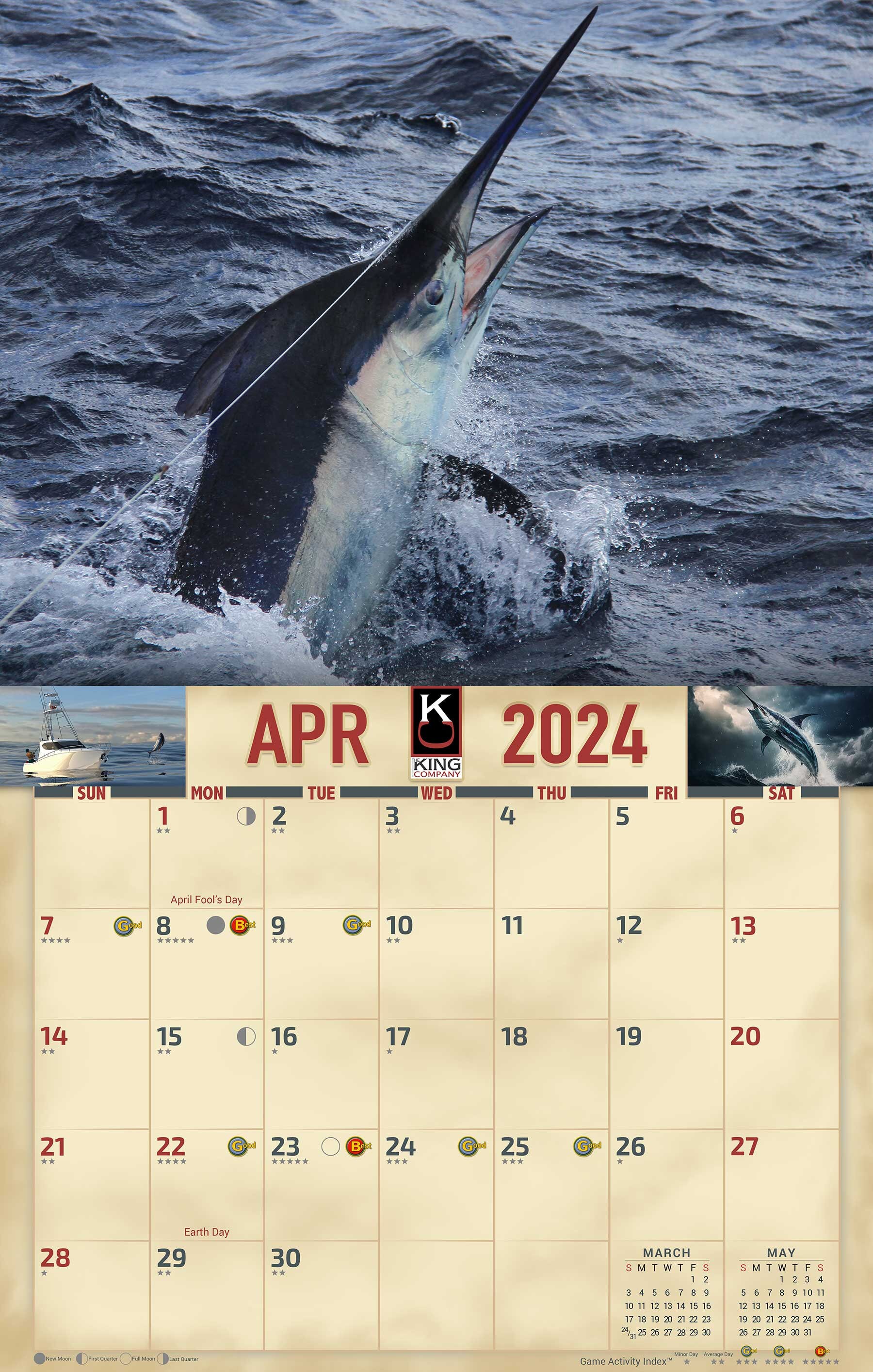 2024 Saltwater Fishing Wall Calendar 16-month X-large Size 14x22