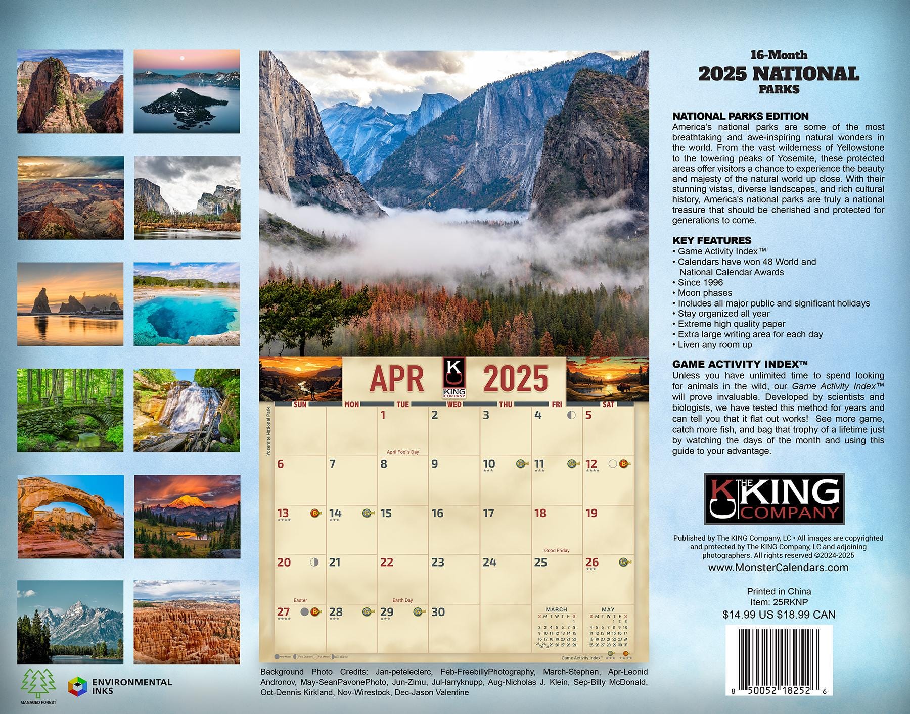 2025 National Parks Wall Calendar 16-month X-large Size 14x22, Best