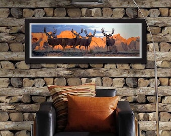 Impression de bijoux de famille, cerfs mulets trophée, Record du monde, dollars géants, impression de dollars, affiche de cerf, supports, cabane dans les bois