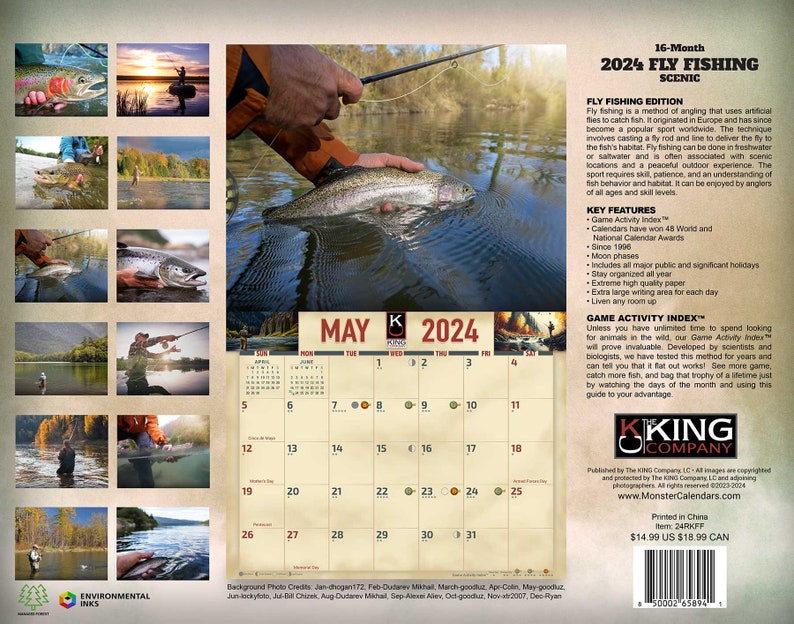 2024 Fly Fishing Wall Calendar 16month Xlarge Size 14x22, Best
