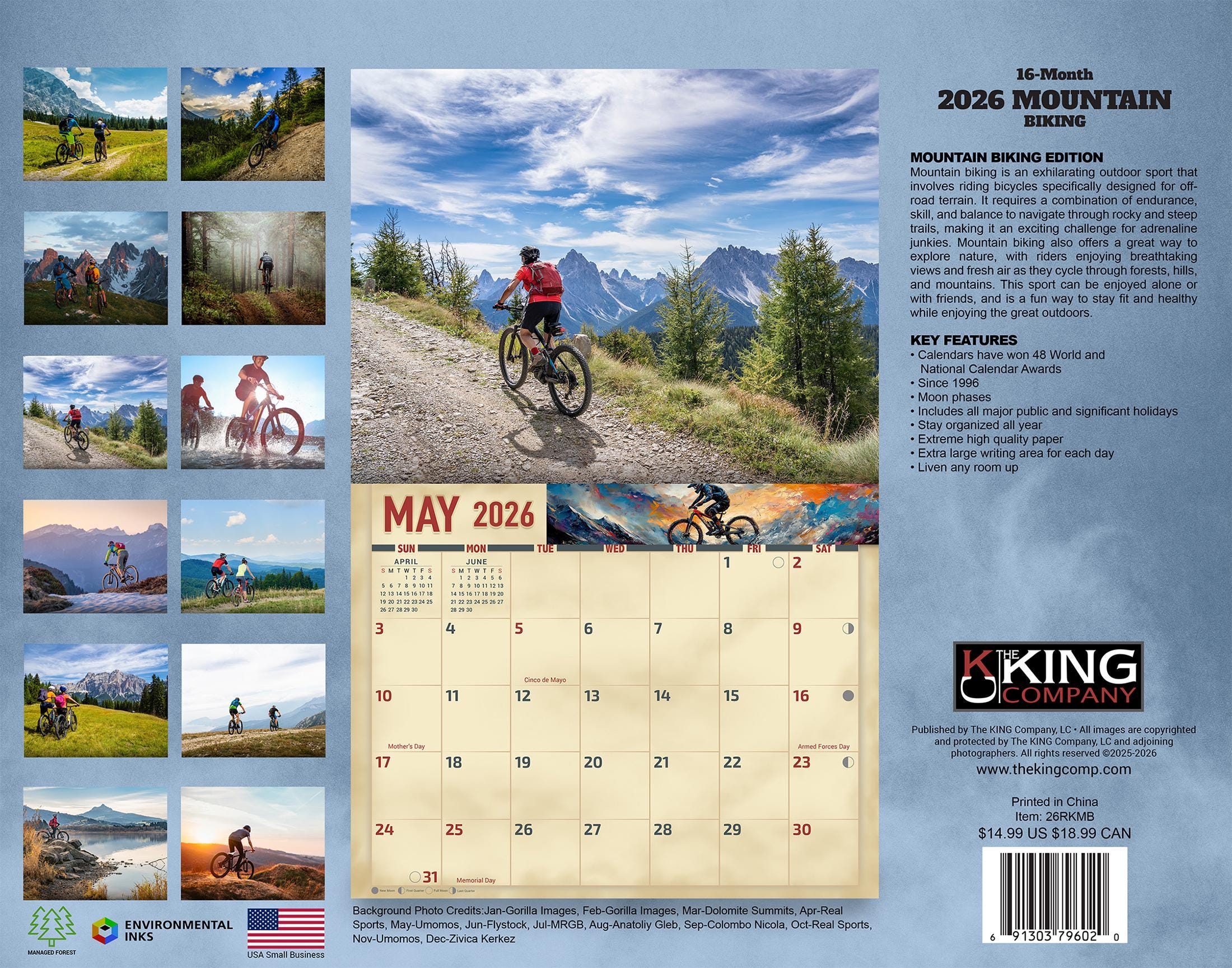 2026 Mountain Biking Wall Calendar 16-month X-large Size 14x22 ...