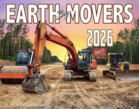 2026 Earth Movers Wall Calendar 16-month X-large Size 14x22, Big