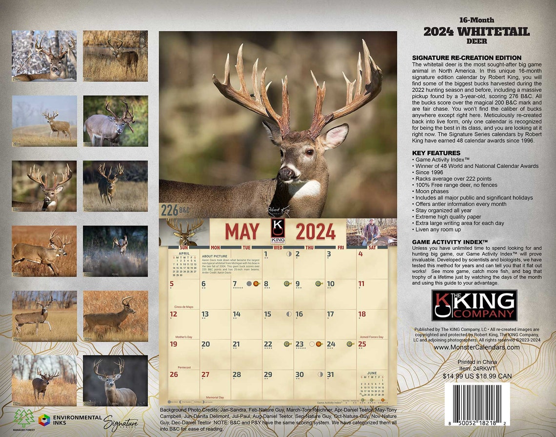 2025 Monster Whitetail Deer Wall Calendar 16month Xlarge Size 14x22