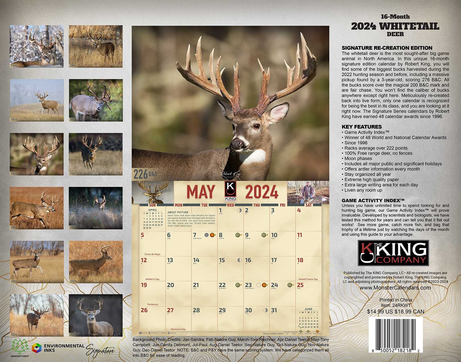 2024 Monster Whitetail Deer Wall Calendar 16month Xlarge Size 14x22