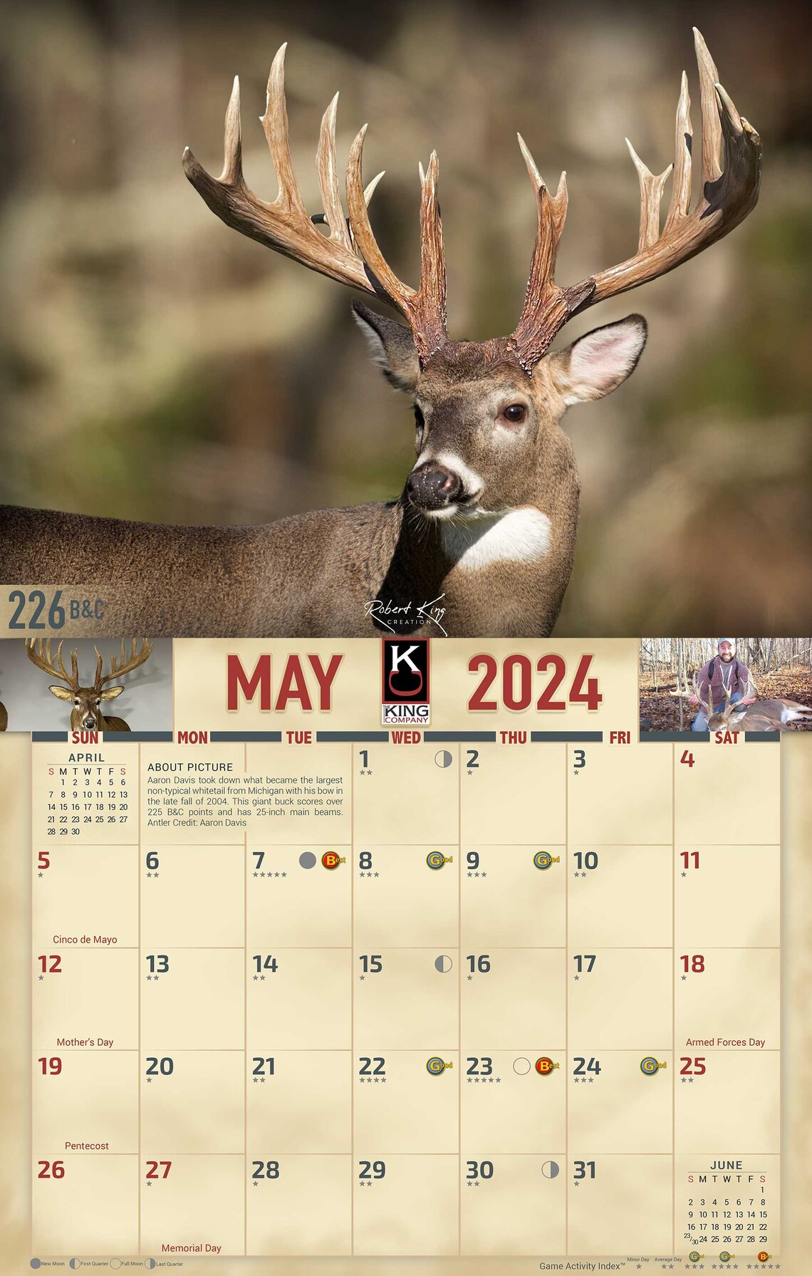 2024 Monster Whitetail Deer Wall Calendar 16month Xlarge Size 14x22