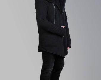 M Men's black hoodie asymmetric