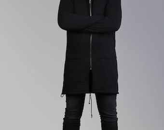 M Men's black hoodie long Coat