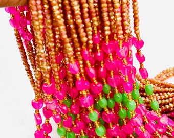 Tie On Crystal Waist Beads, Ghana Style, Plus Size Adornment