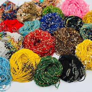 Handmade Multicolored Frosted Waistbeads: Gold Accents, 50 Inch