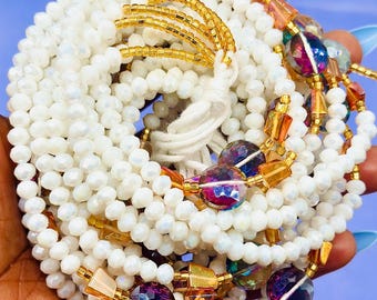 Tie On Crystal Waistbeads, Ghanaian Beaded Body Jewelry, Plus Size Option