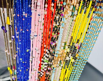 Handmade African Waist Beads Set | Crystal Seed Bead Body Jewelry (Adjustable)
