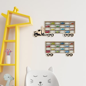 Wooden Truck Shelf for Hot Wheels – Wall Mounted Toy Car Garage | Matchbox Display for Kids Room | Handmade Car Storage Rack - 2N