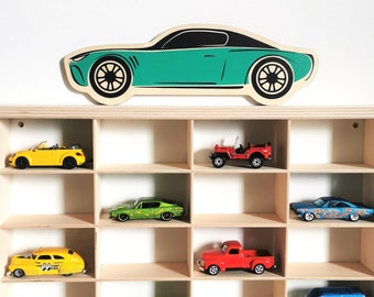 Hot Wheels Car Showcase + Race Car Graphics, Playroom Display, Matchbox Toy Shelf, Birthday Gift for Boy, 3d regal, 1/64 car wall storage