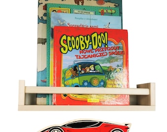 Raceautovormige boekenplank, kinderspeelgoedauto's opbergplankdisplay, muursticker, autoboekenplank voor een kinderkamer - handgemaakt