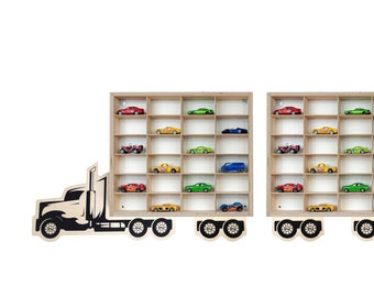 Garage for Matchbox cars , Truck with trailer , Wall mounted TRUCK - Shelf for car models , Wooden shelf for Hot Wheels cars , Xmass gift