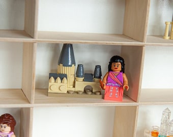 The wooden shelf fits under Lego bricks, Display case for Playmobil figures, Figurine display for Lego Duplo , Lego shelf ideas