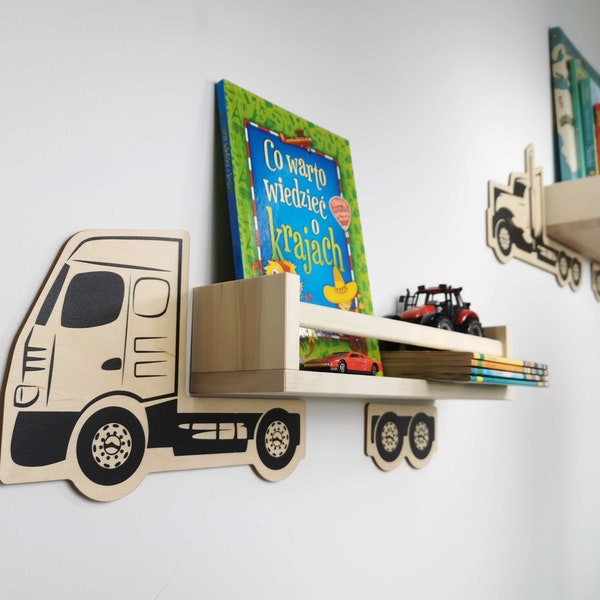 Bibliothèque en bois Montessori, étagère suspendue, camion étagère, étagère pour enfants en forme de voiture, cadeau d'anniversaire pour un petit garçon 1 2 3 4 5 6