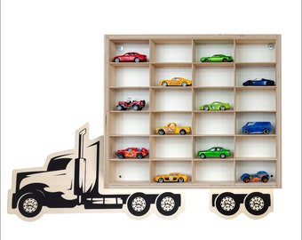 Houten plank voor vrachtwagens: opberger voor speelgoedauto's en modelauto's, vitrinekast schaal 1:64