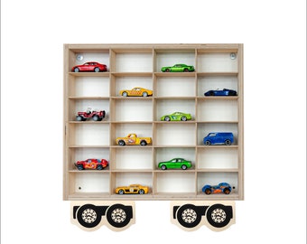 Wooden shelf for Matchbox cars , Wood wall mounted Display , Toy Garage Truck Trailer, Wall hanging garage