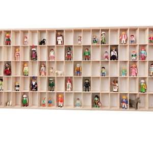 Vitrine voor Playmobil-figuren, houten plank voor LEGO-stenen, display voor modellen, plank voor poppen: 90 stuks.
