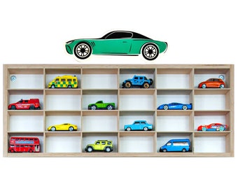 Hot Wheels Car Shelf with Racing Car Graphic for a Children's Room, Display Case for 1/64 Scale Car Collections