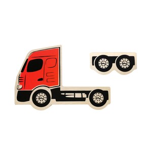 Naklejka dekoracyjna RED Truck na drewno, Dekoracja ścienna do pokoju chłopca, Pokój dziecięcy z samochodami, Wystrój domu, Dekoracja półki Montessori