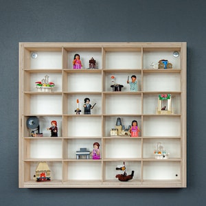 Legoplank | Beeldjesdisplay voor Lego Duplo | Ideeën voor legoplanken | Houten plank voor lego | Vitrine voor Playmobil-figuren