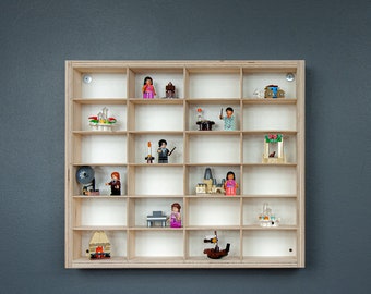 Lego shelf | Figurine display for Lego Duplo | Lego shelf ideas | Wooden shelf for Lego | Display case for Playmobil figures