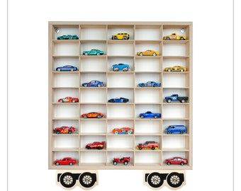 Display Case Car for Hot Wheels , Garage for Hot Wheels cars , Wooden shelf for Matchbox  Cars, Toy Car Storage Truck, Shelf for cars  1/64