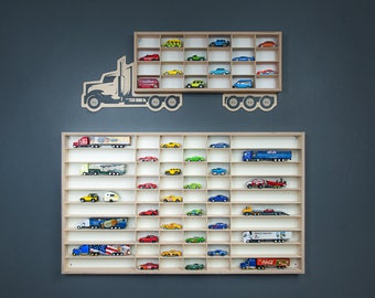 Toy car storage, Wooden Truck Shelf for Hot Wheels Cars, Car display stand - Compatible with Matchbox Sets - 1:64 Scale Garage