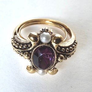 Avon Victorian Amethyst and Pearl Adjustable Ring