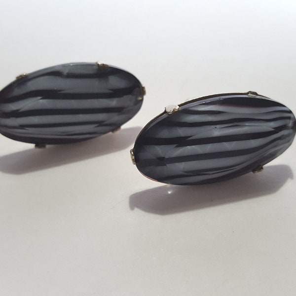 Swank Black and White Zebra Glass Cuff Links