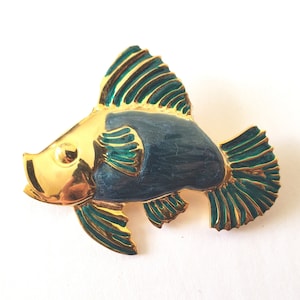 Gold Blue and Green Tropical Fish Brooch Pin