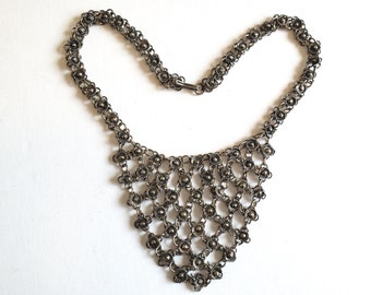 Vintage Silvery Chainmaille Bib Necklace