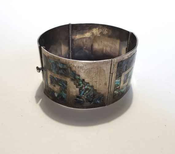 Bracelet Manchette Vintage En Argent 925 TAXCO MEXICO – Motifs Aztèques/mayas, Occasion