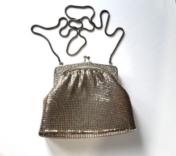 Du Val Silver Mesh Purse Evening Bag with Blue Sat