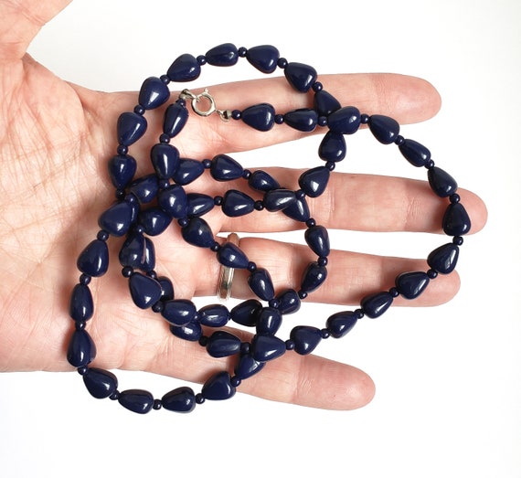 Navy Blue Opaque Glass Bead Opera Length Necklace - image 5