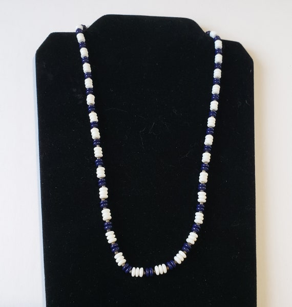 Art Deco Navy Blue and White Milk Glass Bead Mati… - image 4