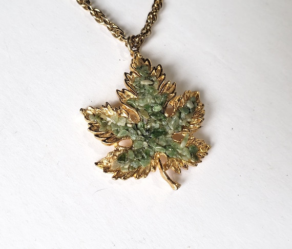 Jade Chip Maple Leaf Pendant Necklace - Maple Leaf Pendant Necklace