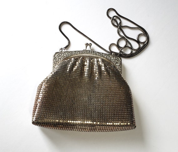 Du Val Silver Mesh Purse Evening Bag with Blue Sa… - image 2