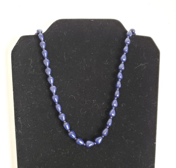 Navy Blue Opaque Glass Bead Opera Length Necklace - image 1