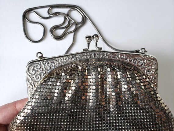 Du Val Silver Mesh Purse Evening Bag with Blue Sa… - image 4