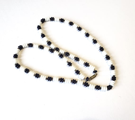 Art Deco Navy Blue and White Milk Glass Bead Mati… - image 1