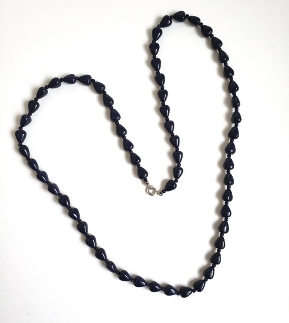 Navy Blue Opaque Glass Bead Opera Length Necklace - image 4