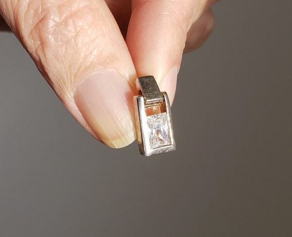 Sterling Silver Rectangular Crystal Pierced Earri… - image 5