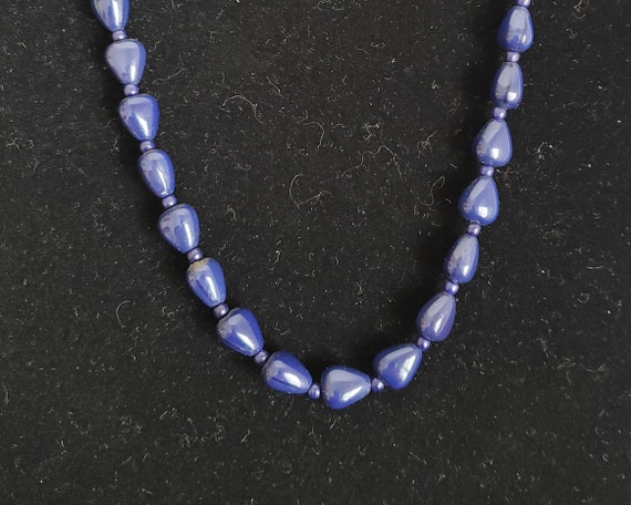 Navy Blue Opaque Glass Bead Opera Length Necklace - image 2