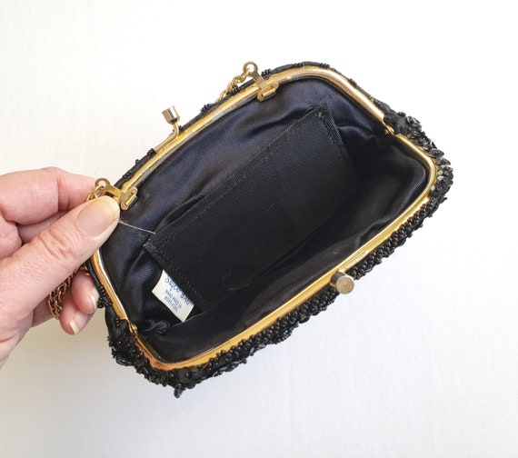 Black Beaded and Sequined Festoon Evening Bag Pur… - image 4