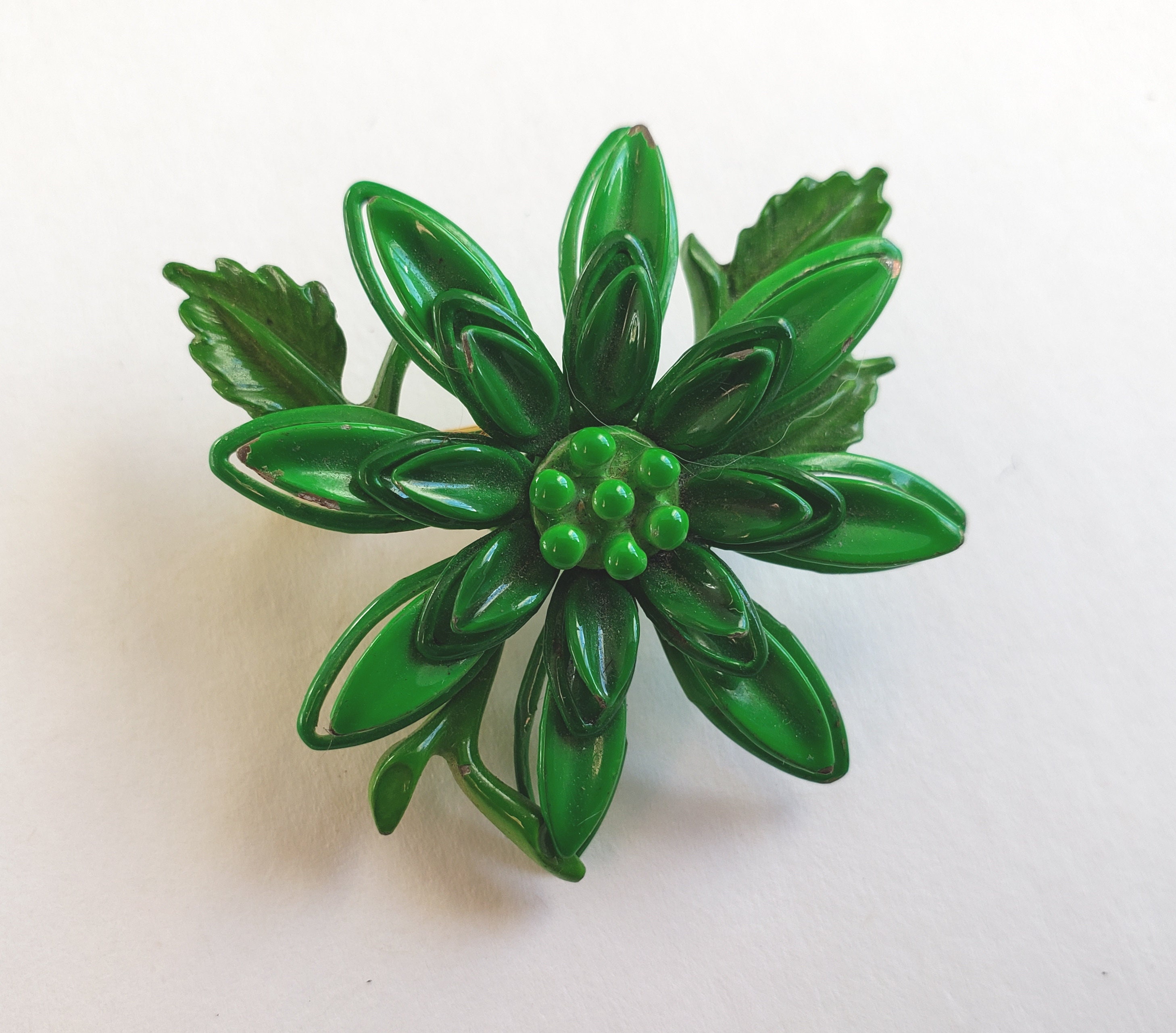 Vibrant Green Enamel Flower Brooch Pin Etsy Australia