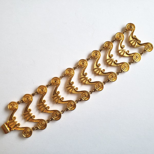 Wide Vendome Egyptian Revival Gold Bracelet