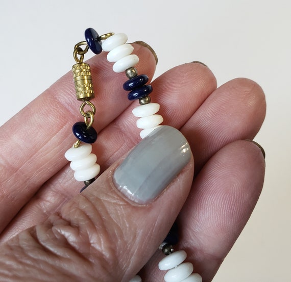 Art Deco Navy Blue and White Milk Glass Bead Mati… - image 3